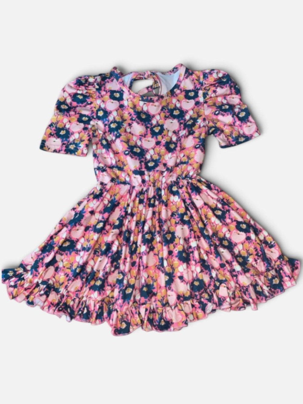 Little Stocking Co. Girlhood pink blue floral twirly dress